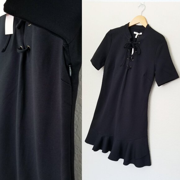 NEW Avec Les Filles Black Ponte Knit Lace-Up Dress M LBD Slimming Classic Modest - Picture 10 of 16